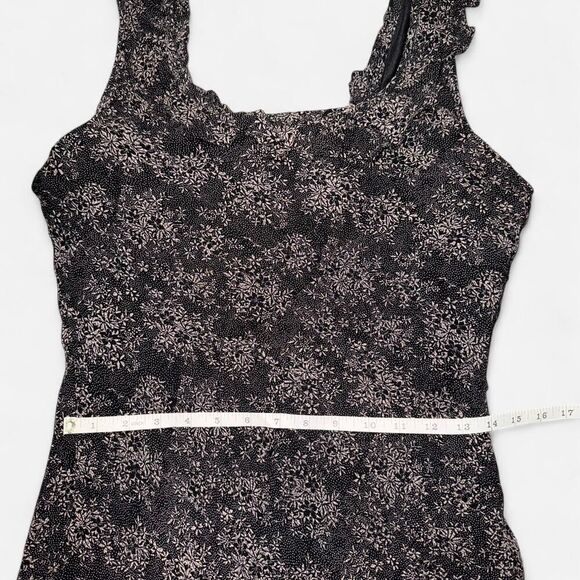 90s Eva Blue Black and Tan floral beaded ruffle dress - Picture 7 of 8